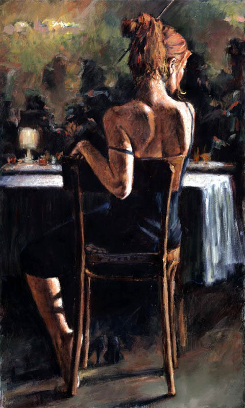 High Oil painting female portrait young girl – dancer In the night bar 24*36 in