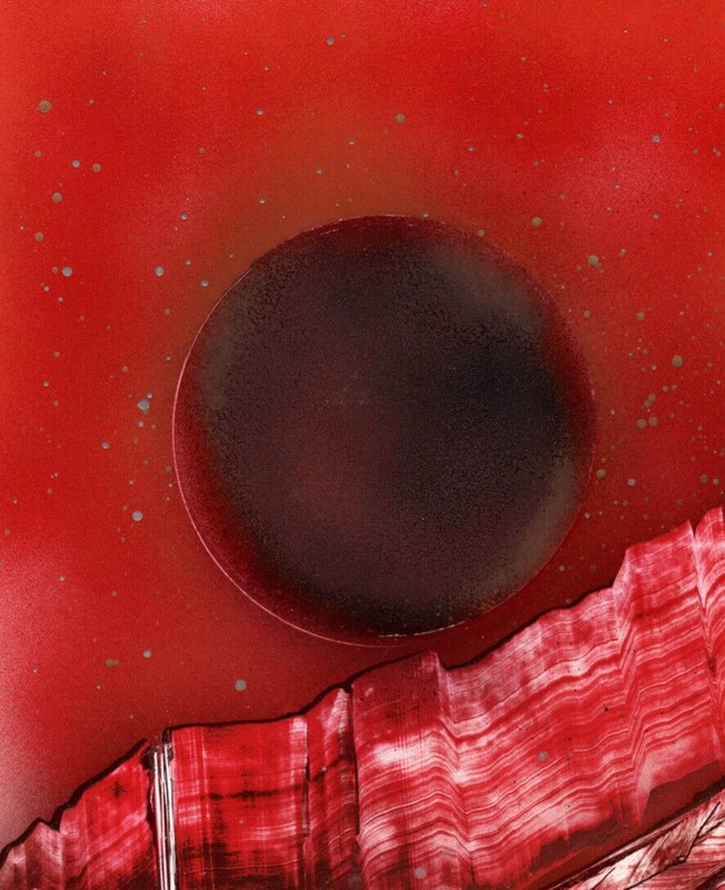 Mountain Hillside Original Artwork in Red to Dark Moon by Artist Jason Girard gallery