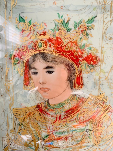 Edna Hibel Original Painting on Porcelain, signed, framed and inscribed