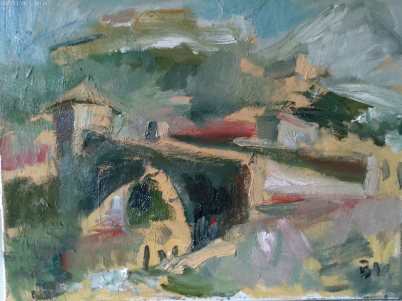Impressionist Cubism Landscape Oil Painting 16"x20" Canvas Original Signed gallery