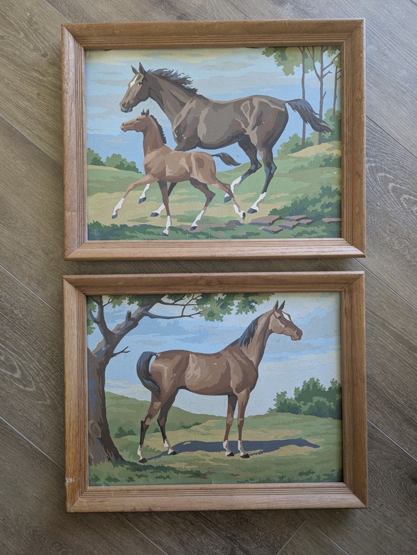Lot Of 2 MCM 1960s-70s Paint-By-Number Horses